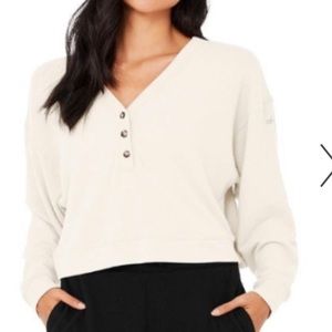 ALO Yoga- Micro Waffle Pleasant Cropped Henley -Size Medium
